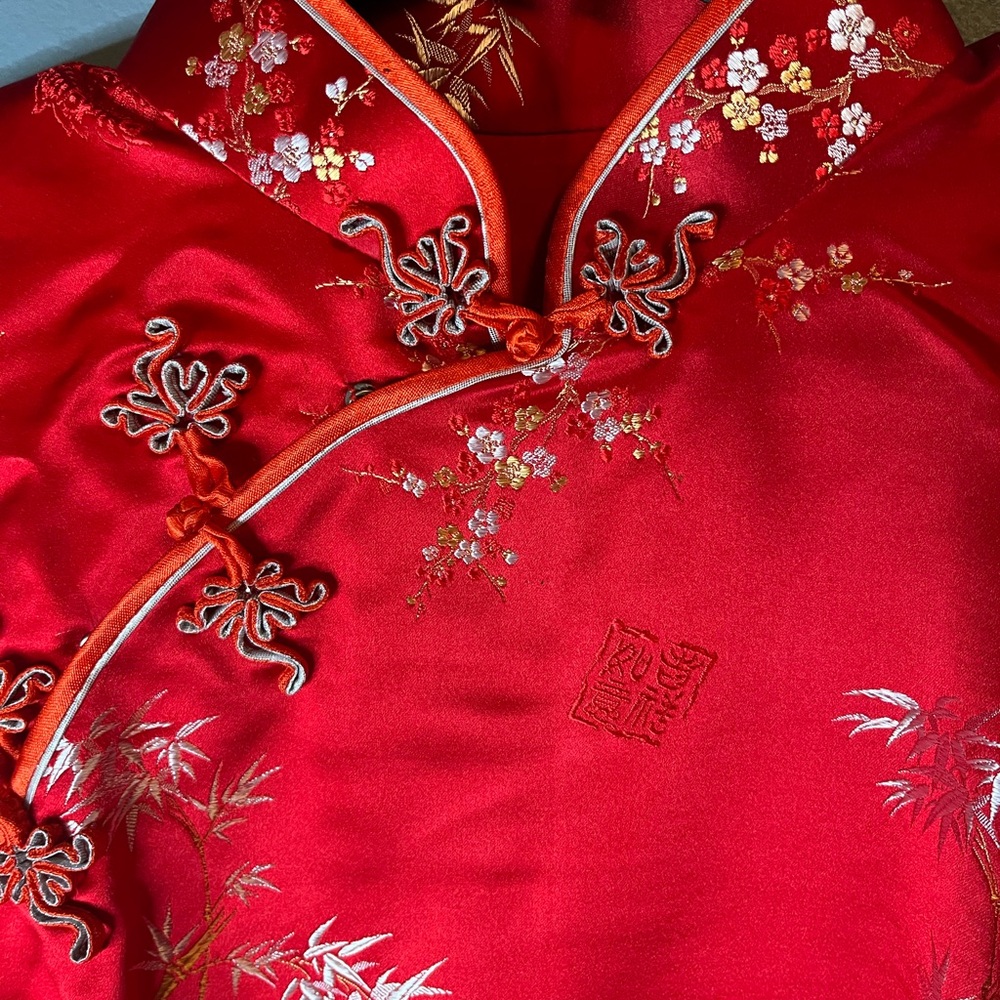 Elegant Red Floral Embroidered Dress